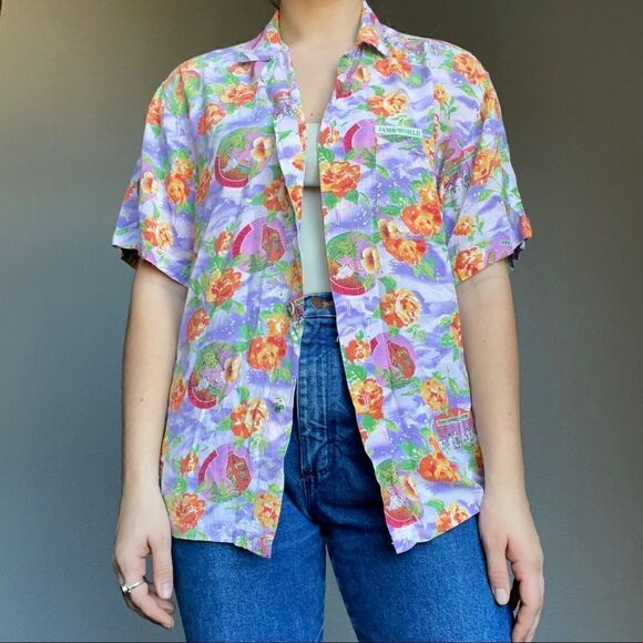 COPY - Vintage Women’s Jams World Hawaiian Floral Tropical Purple Button Up Blo… - Picture 1 of 12